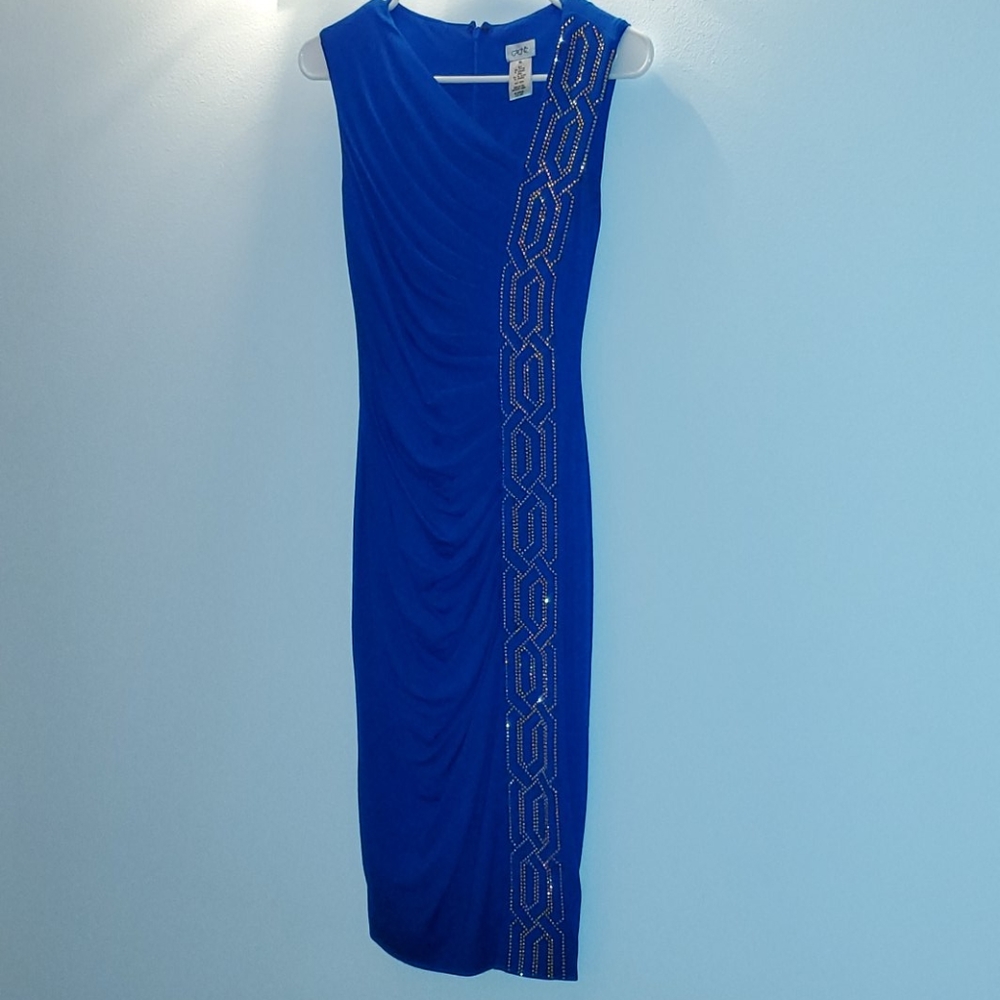 Cache Blue Midi Dress with Gold Accents